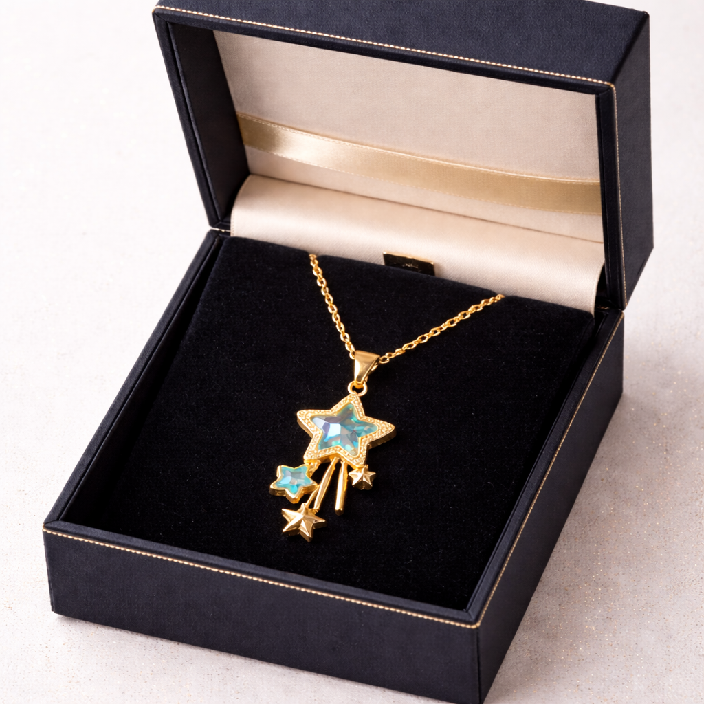 14 AYAR ALTIN KAPLAMA KUYRUKLU YILDIZ KOLYE